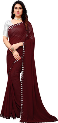 Pireva Solid/Plain Bollywood Georgette, Cotton Silk Saree(Brown)