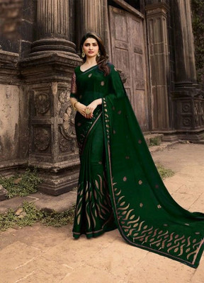 Amrut Collection Woven Banarasi Silk Blend Saree(Dark Green)