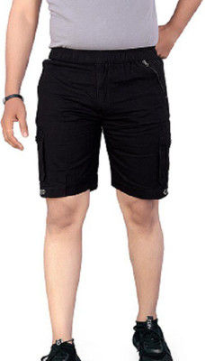 FLIIP TRADING Solid Men Black Cargo Shorts