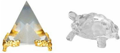 PAYSTORE Combo Turtle with Crystal Pyramid Tortoise Decorative Showpiece - 8 cm Decorative Showpiece  -  5 cm(Crystal, Clear)