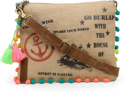 The House of Tara Brown, Red Sling Bag Jute Crossbody Bag