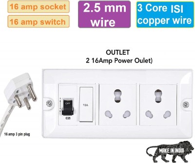 IndoBison Extra Heavy Duty 2 16 A Socket 25 A MCB ext. Box 2.5mm 10m wire 2  Socket Extension Boards(White, 10 m)