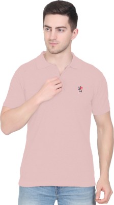 CHIRKUT Embroidered, Solid Men Polo Neck Pink T-Shirt