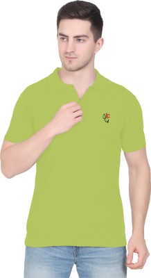 CHIRKUT Embroidered Men Polo Neck Green T-Shirt