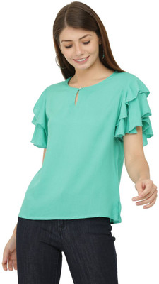 SAAKAA Casual Solid Women Green Top