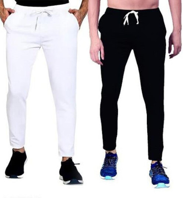 AMFABRICS Solid Men White, Black Track Pants