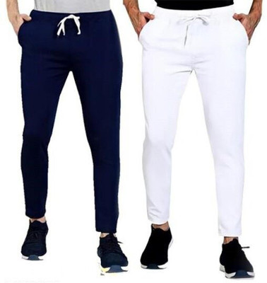 AMFABRICS Solid Men White, Blue Track Pants