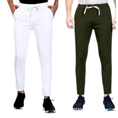 AMFABRICS Solid Men White, Olive Track Pants