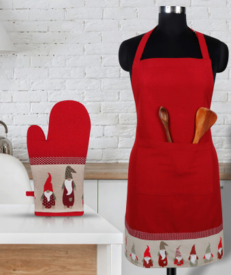 Peperhomia Red Cotton Kitchen Linen Set(Pack of 2)