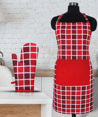 Peperhomia Red, Maroon Cotton Kitchen Linen Set(Pack of 2)