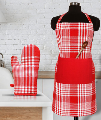Peperhomia Red Cotton Kitchen Linen Set(Pack of 2)