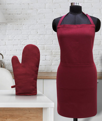 Peperhomia Maroon Cotton Kitchen Linen Set(Pack of 2)