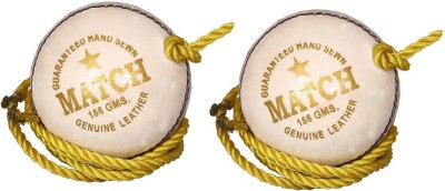 HACKERX Sports Leather Match Practice Hanging Cricket Ball White Pack of 2 Cricket Training Ball(Pack of 2, White)