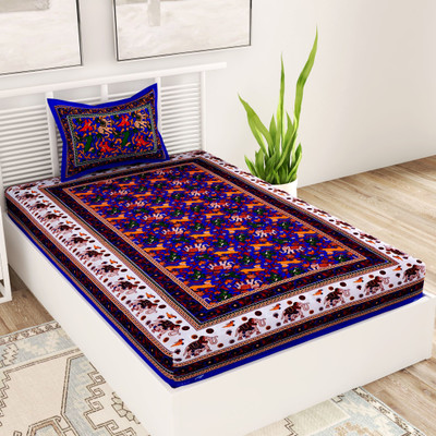 UNIQCHOICE 120 TC Cotton Single Jaipuri Prints Flat Bedsheet(Pack of 1, Blue)