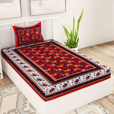 UNIQCHOICE 120 TC Cotton Single Jaipuri Prints Flat Bedsheet(Pack of 1, Orange)