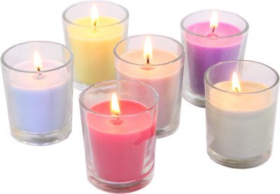 Hosley Set 6 Decorative Multicolor Highly multi fragranced Glass Candle Candle(Multicolor, Pack of 6)