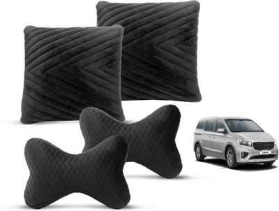 MOCKHE Black Velvet Car Pillow Cushion for Kia(Rectangular, Square, Pack of 4)