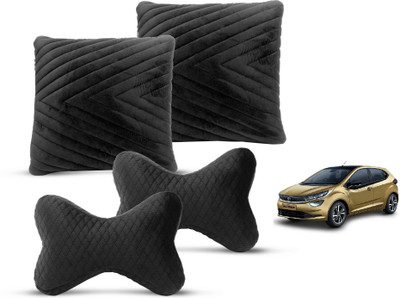 MOCKHE Black Velvet Car Pillow Cushion for Tata(Rectangular, Pack of 4)