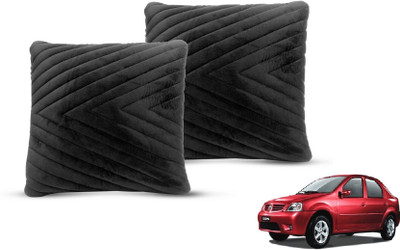 MOCKHE Black Velvet Car Pillow Cushion for Mahindra(Square, Pack of 2)