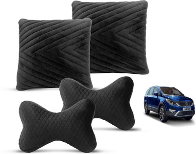 MOCKHE Black Velvet Car Pillow Cushion for Tata(Rectangular, Pack of 4)