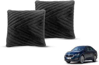 MOCKHE Black Velvet Car Pillow Cushion for Skoda(Square, Pack of 2)