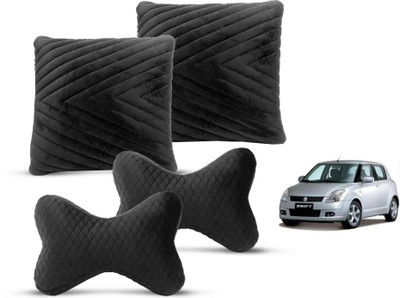 MOCKHE Black Velvet Car Pillow Cushion for Maruti Suzuki(Rectangular, Pack of 4)