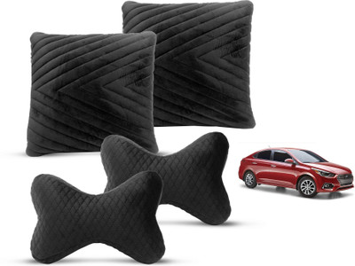 MOCKHE Black Velvet Car Pillow Cushion for Hyundai(Rectangular, Pack of 4)