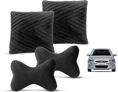 MOCKHE Black Velvet Car Pillow Cushion for Hyundai(Rectangular, Pack of 4)