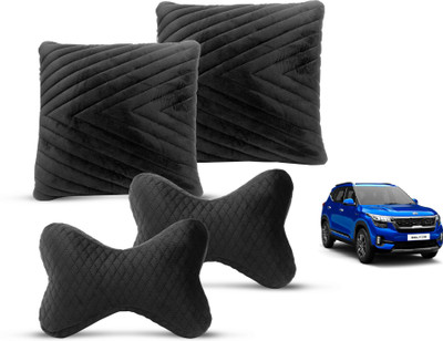 MOCKHE Black Velvet Car Pillow Cushion for Kia(Rectangular, Pack of 4)