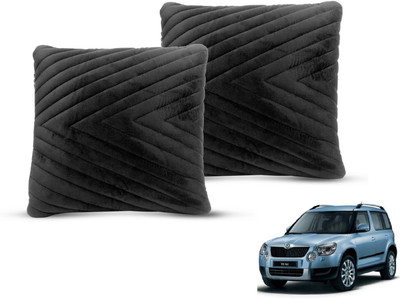 MOCKHE Black Velvet Car Pillow Cushion for Skoda(Square, Pack of 2)