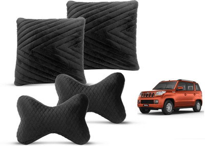MOCKHE Black Velvet Car Pillow Cushion for Mahindra(Rectangular, Pack of 4)