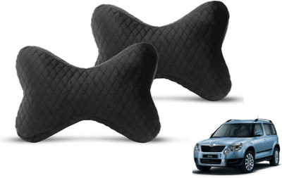 MOCKHE Black Velvet Car Pillow Cushion for Skoda(Rectangular, Pack of 2)