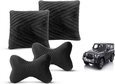 MOCKHE Black Velvet Car Pillow Cushion for Mahindra(Rectangular, Pack of 4)