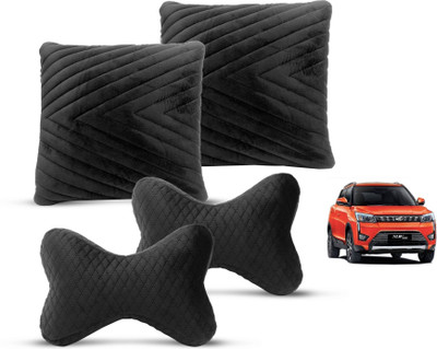 MOCKHE Black Velvet Car Pillow Cushion for Mahindra(Rectangular, Pack of 4)