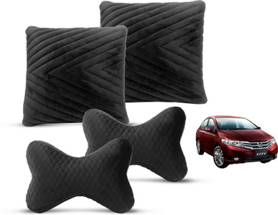 MOCKHE Black Velvet Car Pillow Cushion for Honda(Rectangular, Pack of 4)