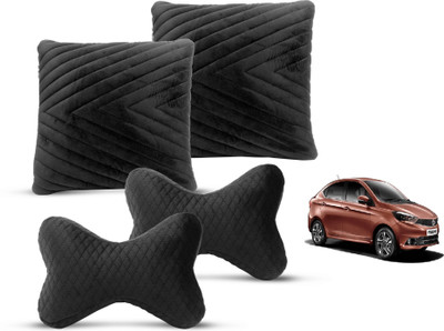 MOCKHE Black Velvet Car Pillow Cushion for Tata(Rectangular, Pack of 4)
