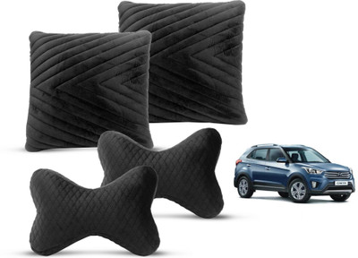 MOCKHE Black Velvet Car Pillow Cushion for Hyundai(Rectangular, Pack of 4)