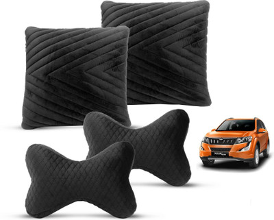 MOCKHE Black Velvet Car Pillow Cushion for Mahindra(Rectangular, Pack of 4)