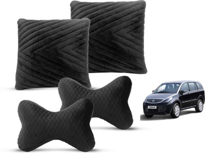 MOCKHE Black Velvet Car Pillow Cushion for Tata(Rectangular, Pack of 4)