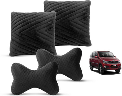 MOCKHE Black Velvet Car Pillow Cushion for Mahindra(Rectangular, Pack of 4)