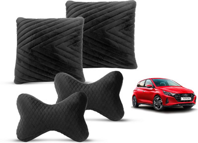 MOCKHE Black Velvet Car Pillow Cushion for Hyundai(Rectangular, Pack of 4)