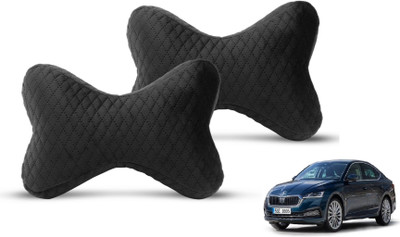 MOCKHE Black Velvet Car Pillow Cushion for Skoda(Rectangular, Pack of 2)