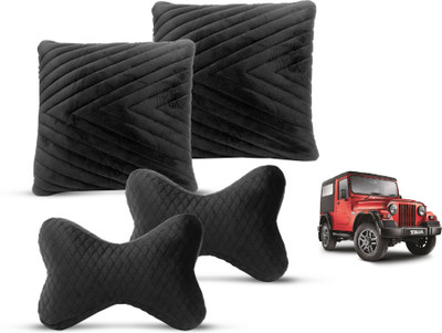 MOCKHE Black Velvet Car Pillow Cushion for Mahindra(Rectangular, Square, Pack of 4)