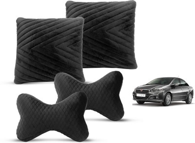 MOCKHE Black Velvet Car Pillow Cushion for Fiat(Rectangular, Square, Pack of 4)
