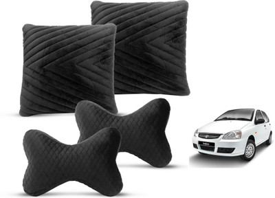MOCKHE Black Velvet Car Pillow Cushion for Tata(Rectangular, Pack of 4)
