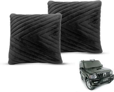 MOCKHE Black Velvet Car Pillow Cushion for Mahindra(Square, Pack of 2)