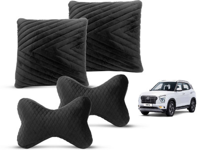 MOCKHE Black Velvet Car Pillow Cushion for Hyundai(Rectangular, Pack of 4)