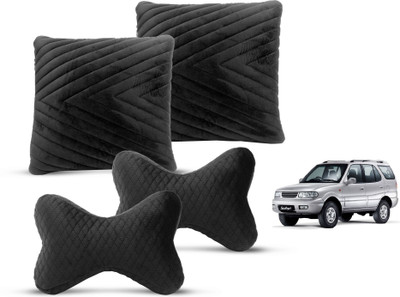 MOCKHE Black Velvet Car Pillow Cushion for Tata(Rectangular, Pack of 4)