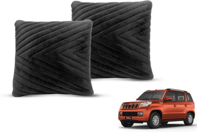 MOCKHE Black Velvet Car Pillow Cushion for Mahindra(Square, Pack of 2)
