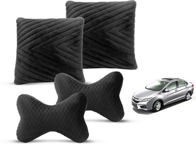 MOCKHE Black Velvet Car Pillow Cushion for Honda(Rectangular, Pack of 4)